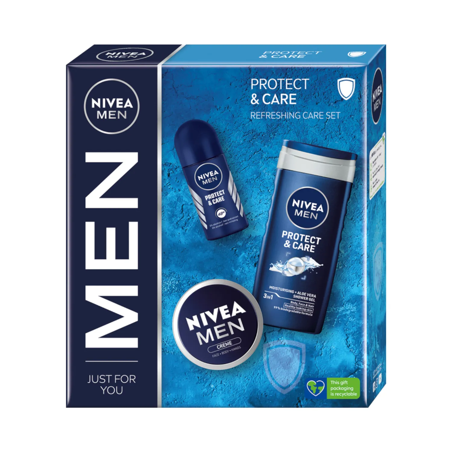 Nivea Men Protect & Care zestaw żel, krem, antyperspirant, 250 ml + 50 ml + 75 ml