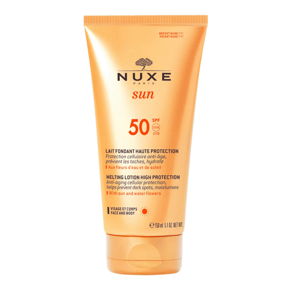 Nuxe Sun mleczko do opalania twarzy i ciała SPF 50, 150 ml