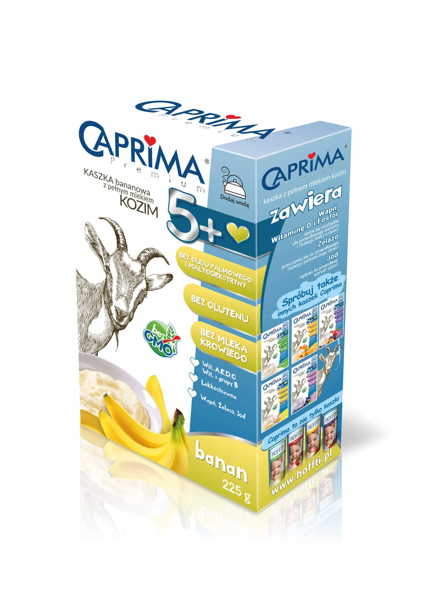 _Caprima Premium, kukurydziano-ryżowa kaszka z pełnym mlekiem kozim, bananowa, 225 g