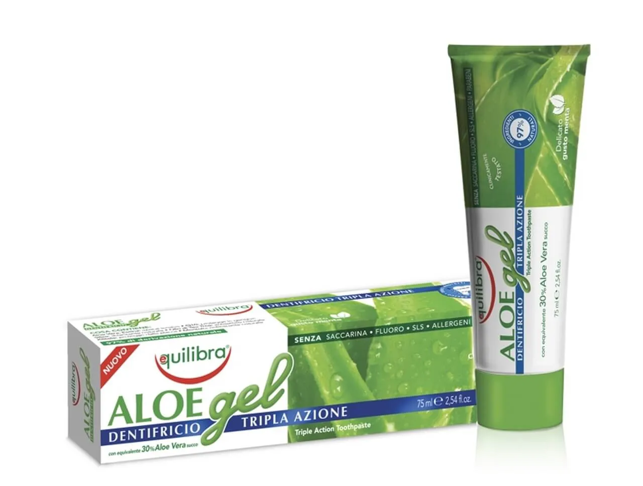 Equilibra Aloe, pasta do zębów w żelu o potrójnym działaniu, bez fluoru, 75 ml