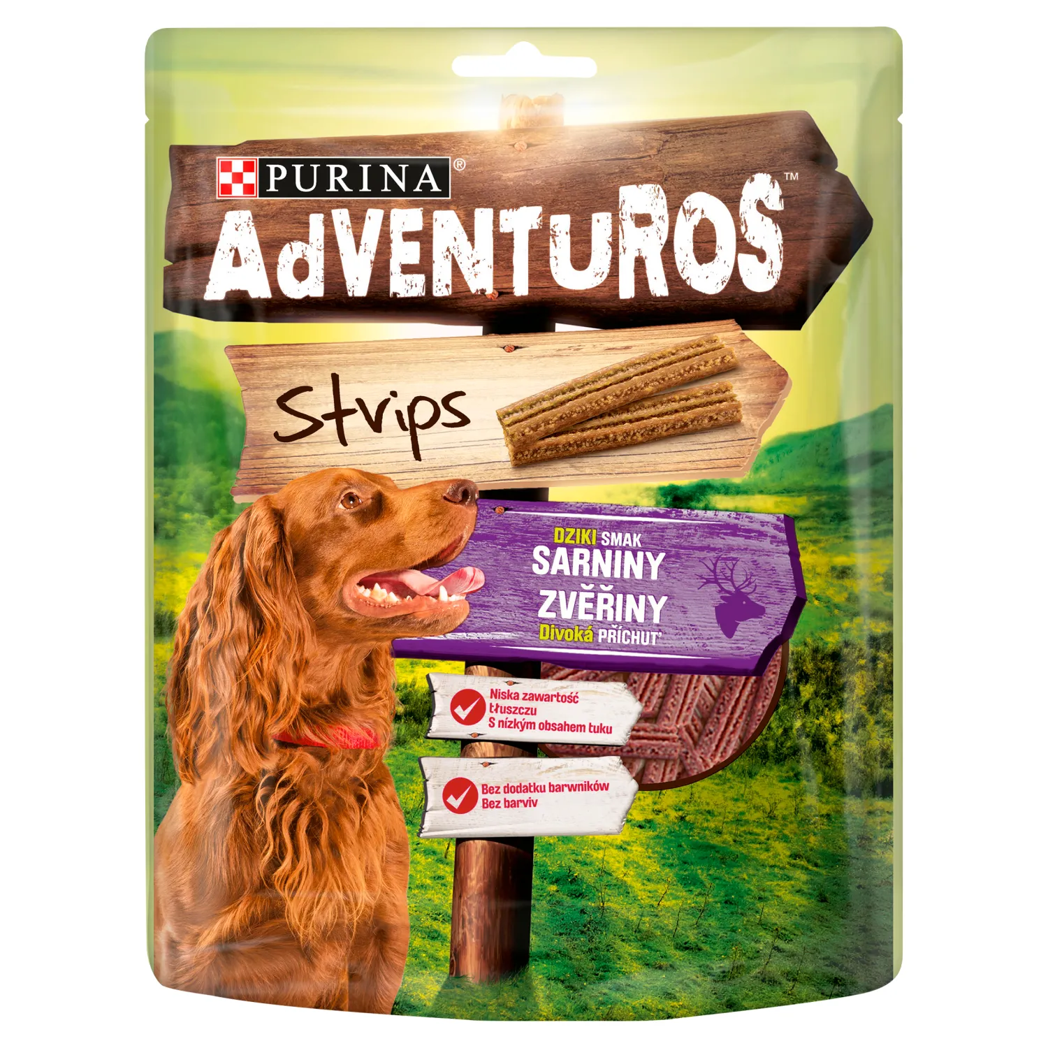 Purina AdVENTuROS Strips Przekąski dla psów dorosłych o smaku sarniny, 90 g. Data ważności 31.05.2024