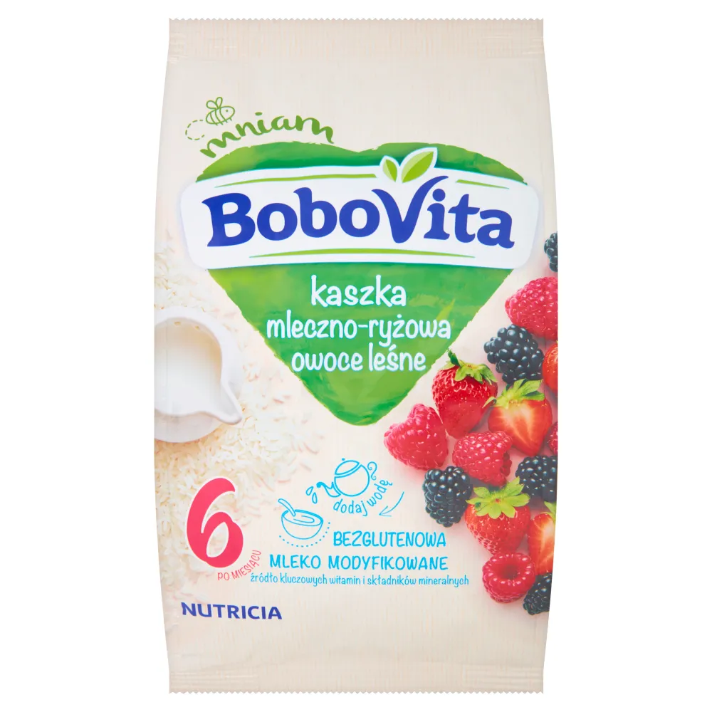 BoboVita kaszka mleczno-ryżowa z owocami leśnymi dla niemowląt powyżej 6 miesiąca, 230 g