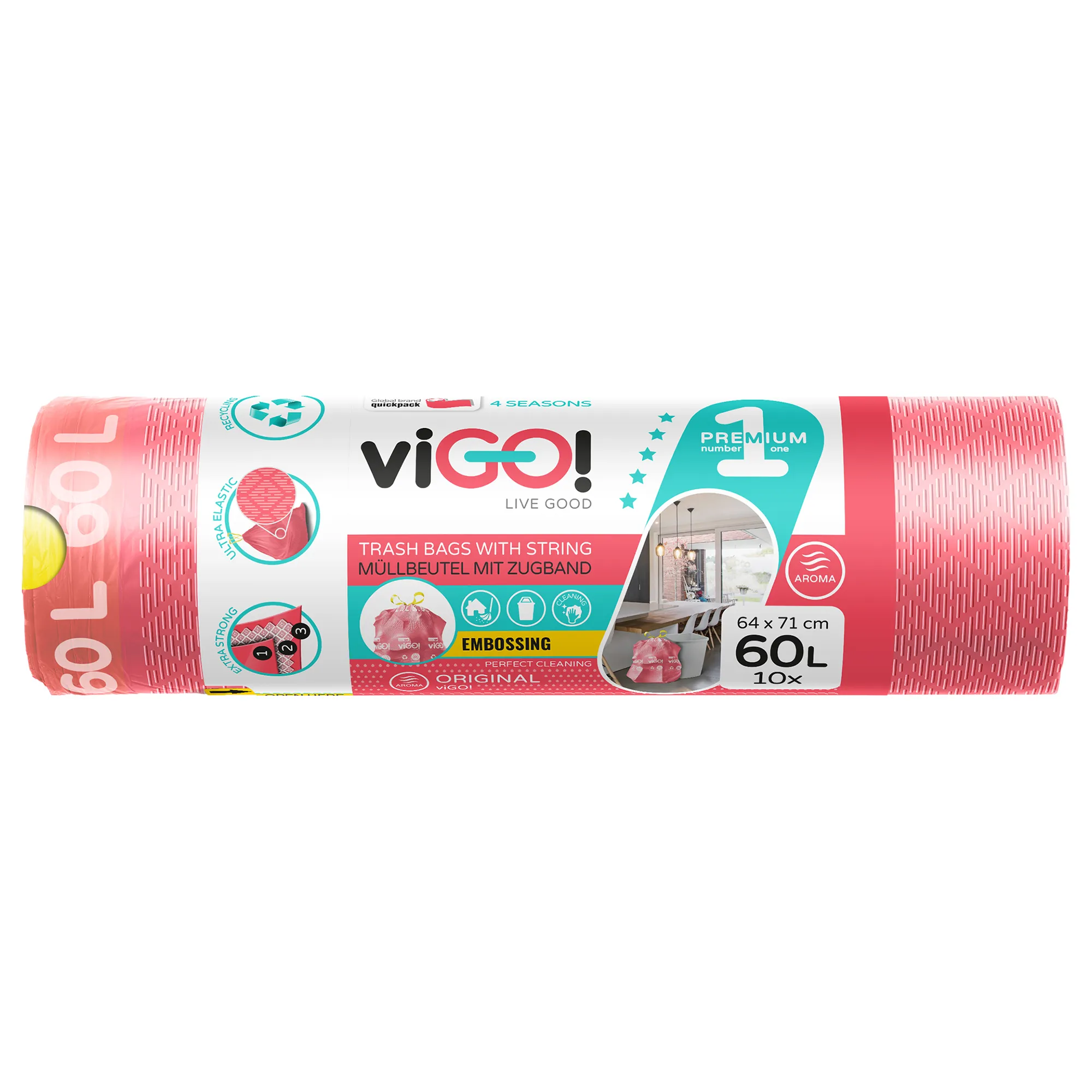 viGO! 4 Seasons Premium no 1 Worki zapachowe LDPE z taśmą 60 l, 10 szt.