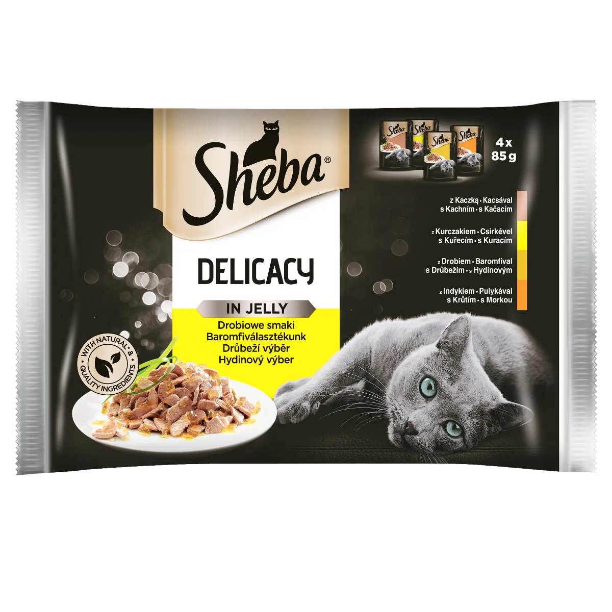 Sheba Delicacy Mokra karma w galaretce dla kotów dorosłych smaki drobiowe, 4x85g