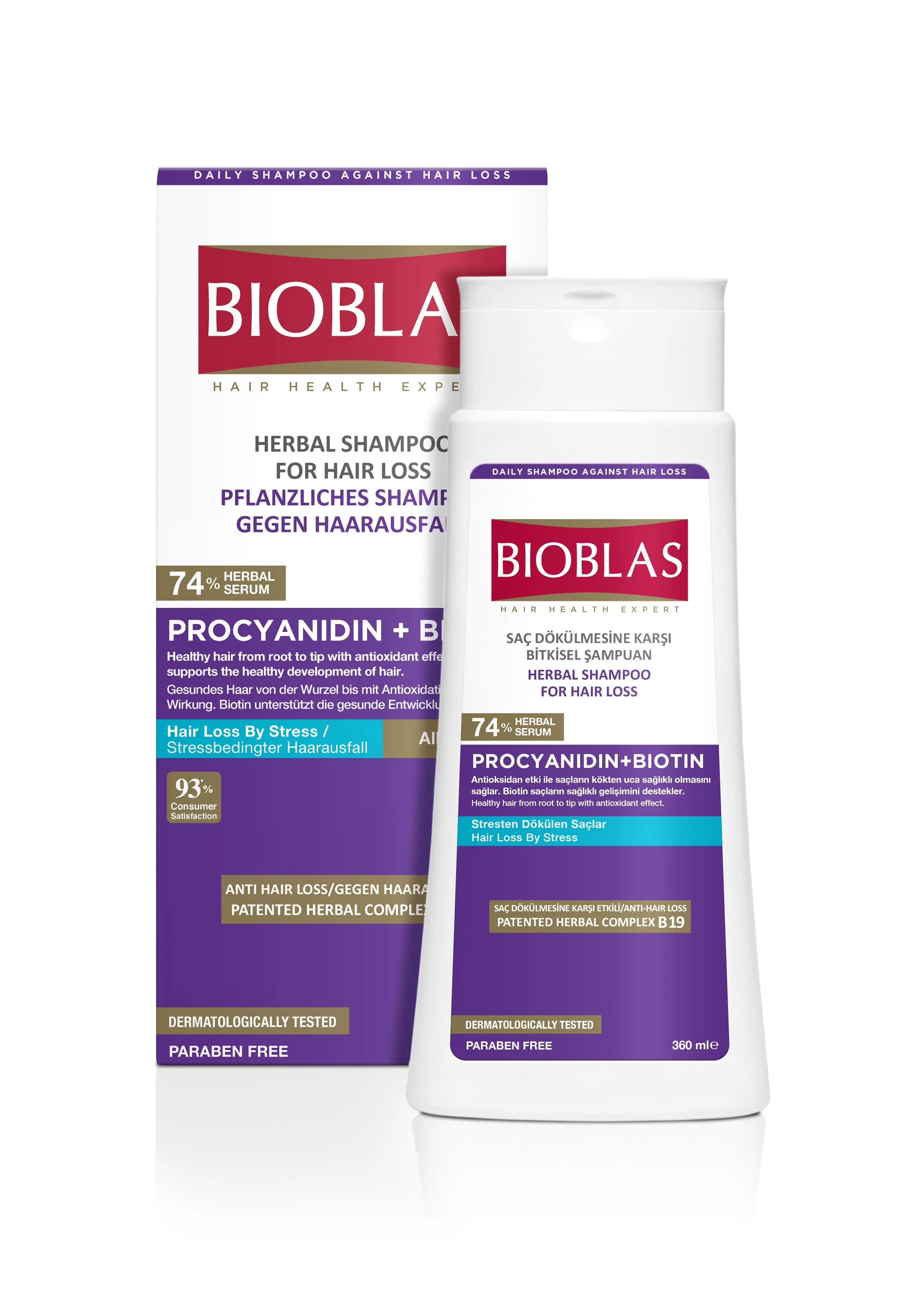 BIOBLAS Procyjanidyna + Biotyna ziołowy szampon przeciw wypadaniu włosów, 360 ml