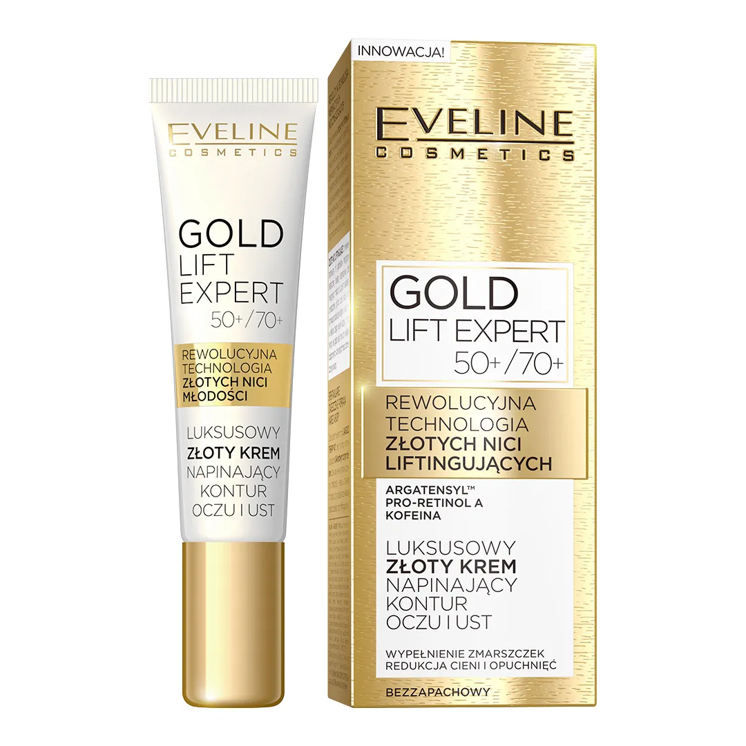 Eveline Cosmetics Gold Lift Expert luksusowy złoty krem napinający kontur oczu i ust 50+/70+, 15 ml