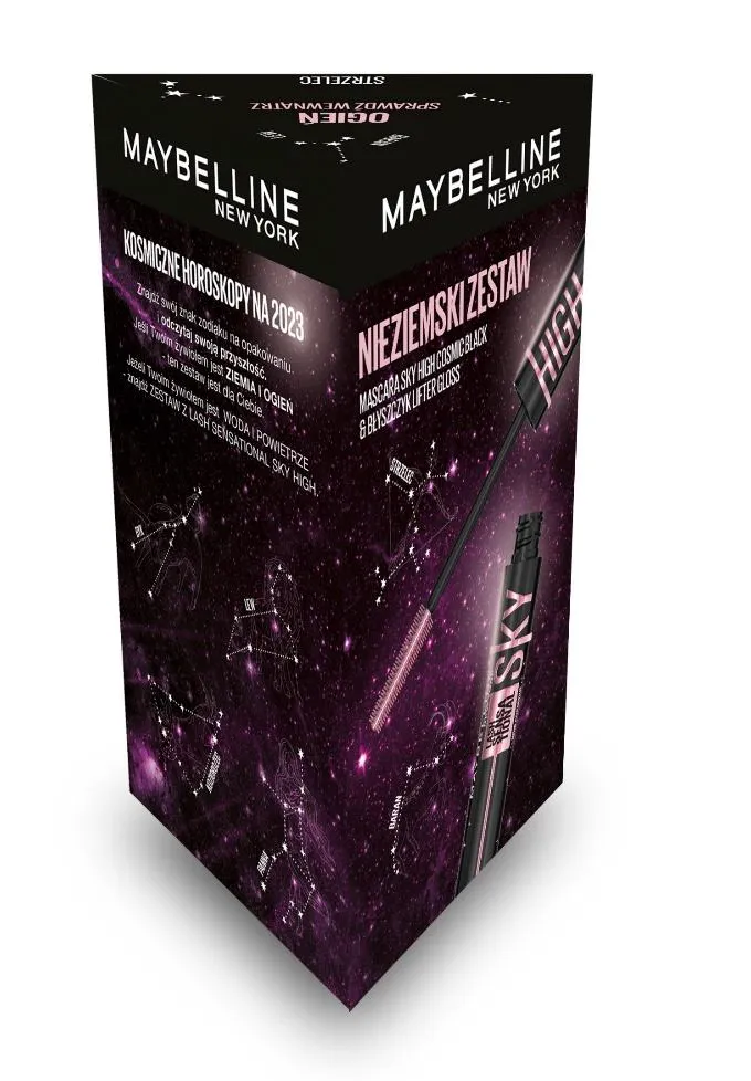 Maybelline New York Nieziemski zestaw prezentowy, Maskara Sky Hight Cosmic Black + Błyszczyk Lifter Gloss  001 Pearl,  7,2 ml + 5,4 ml