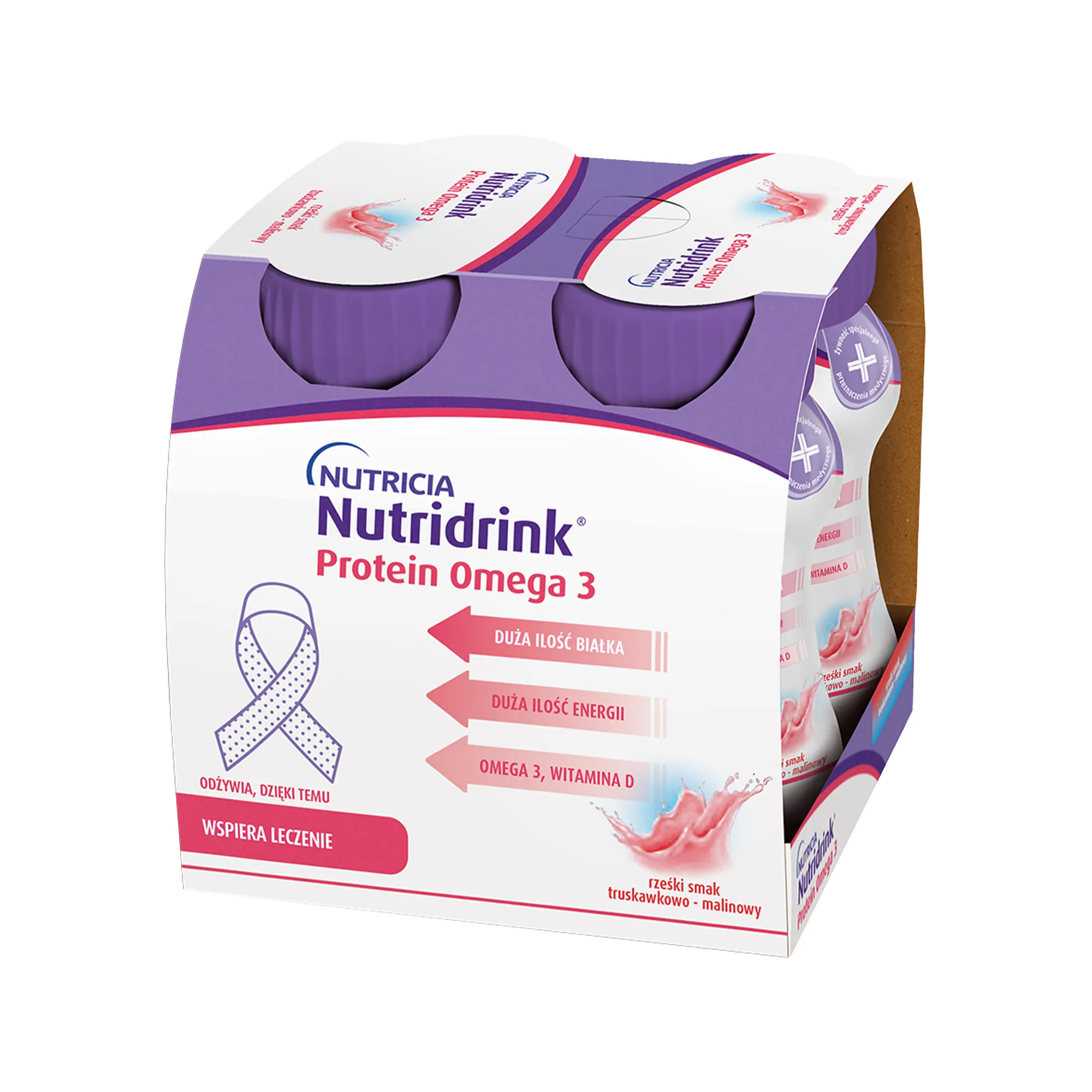 Nutridrink Protein Omega 3 o smaku truskawkowo-malinowym, 4x125 ml