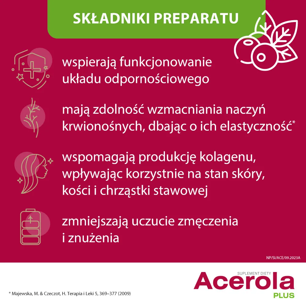 Acerola Plus, suplement diety, smak pomarańczowy, 60 tabletek do ssania 