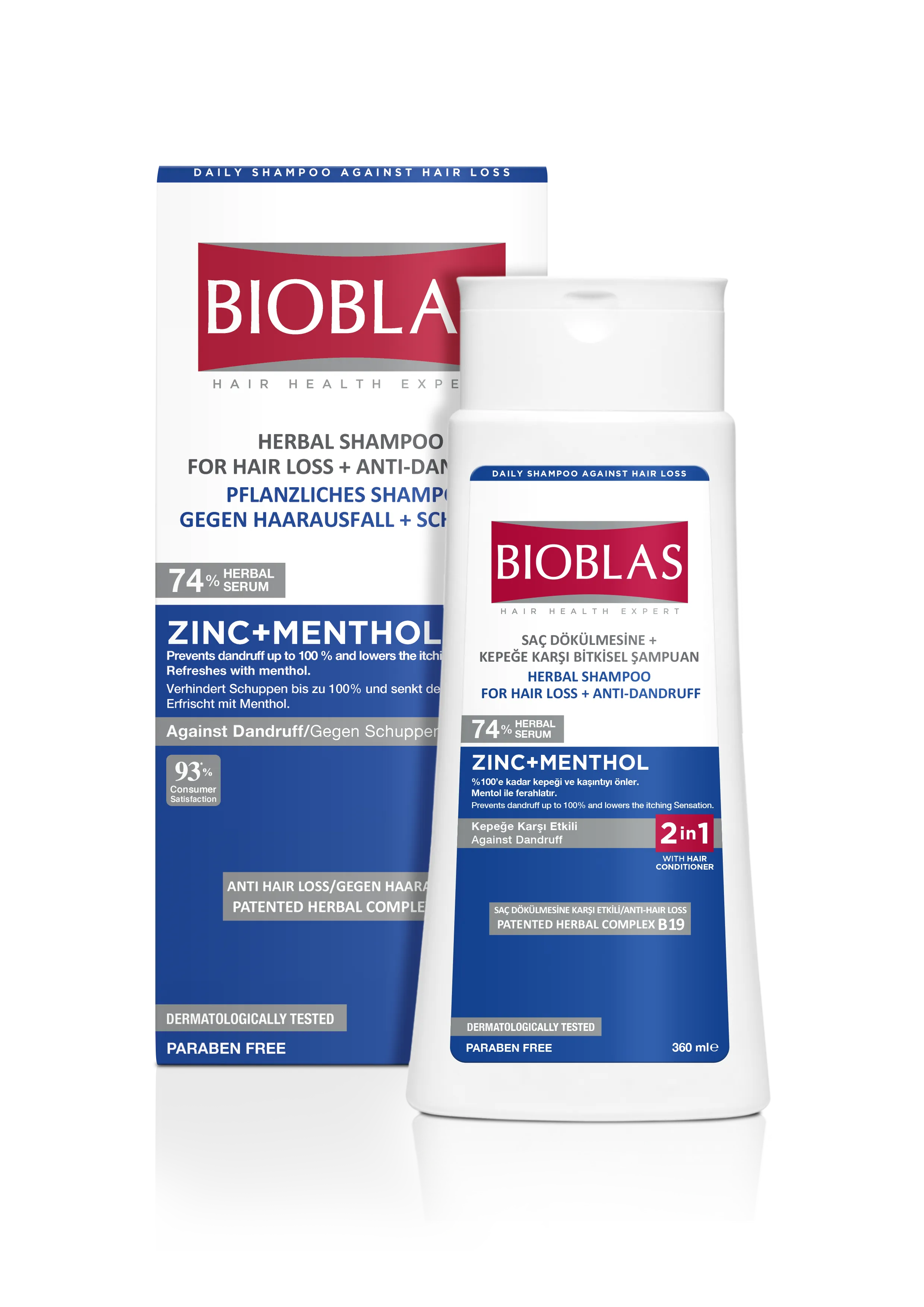 BIOBLAS Cynk + Mentol ziołowy szampon przeciwłupieżowy z odżywką przeciw wypadaniu włosów, 360 ml