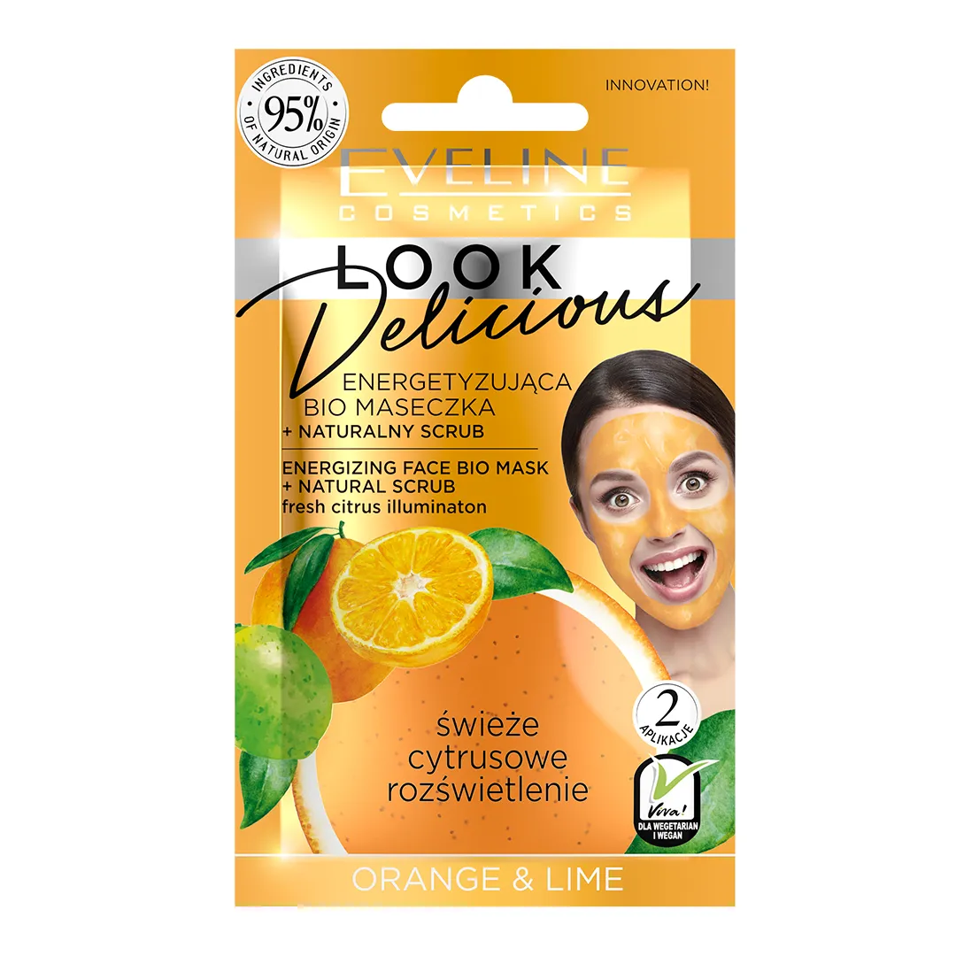 Eveline Cosmetics Look Delicious energetyzująca maseczka z naturalnym peelingiem Orange & Lime, 10 ml
