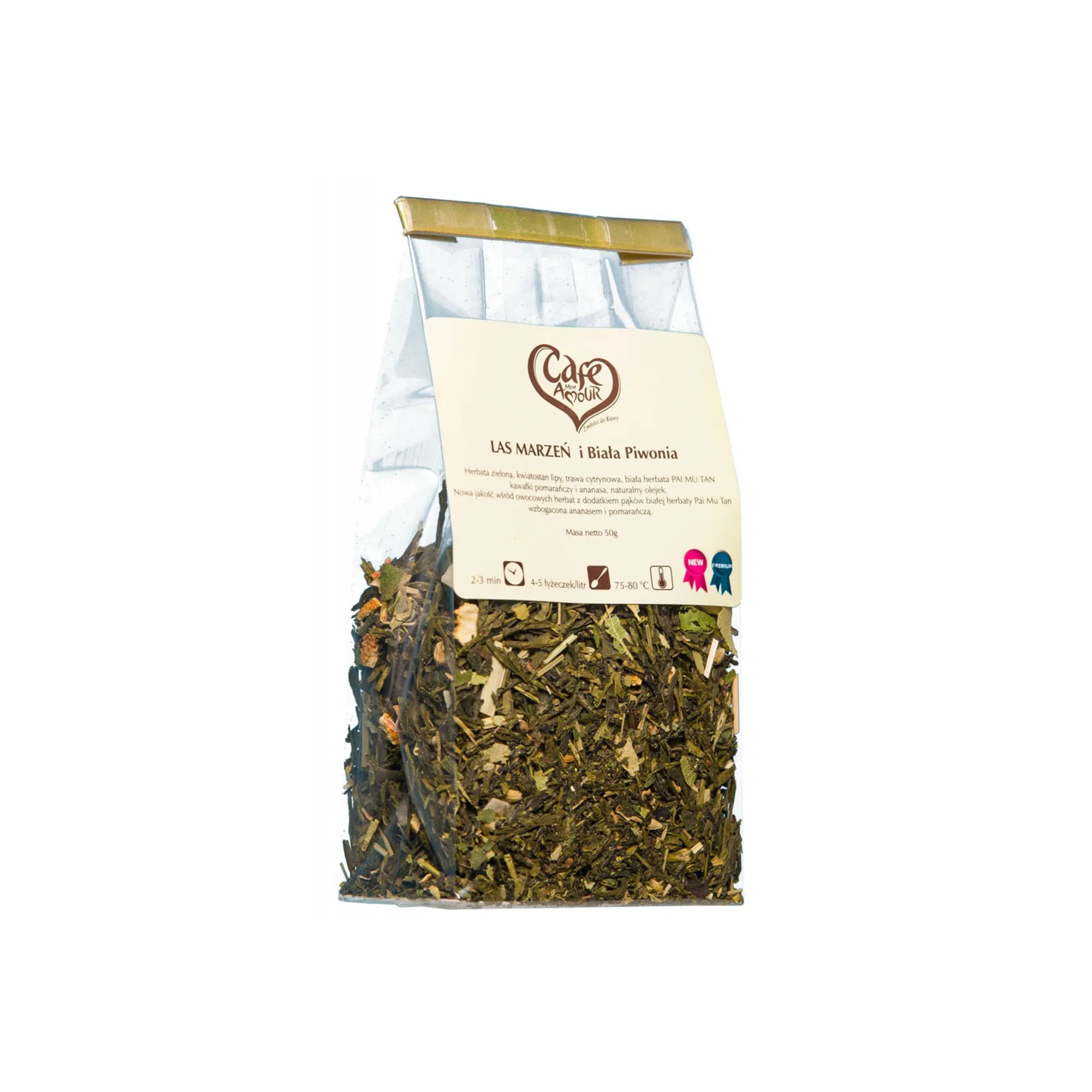 Cafe Mon Amour Herbata liściasta zielona Las Marzeń i Biała Piwonia, 50 g