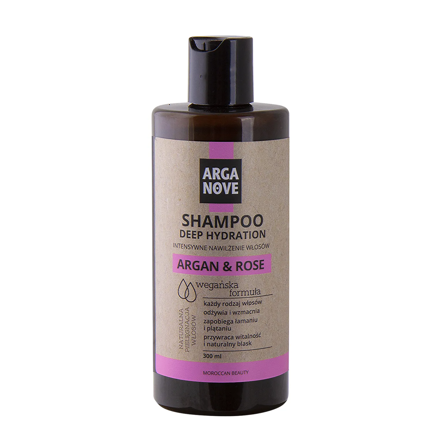 Arganove szampon intensywnie nawilżający z olejem arganowym, różą damasceńską i białą glinką, 300 ml