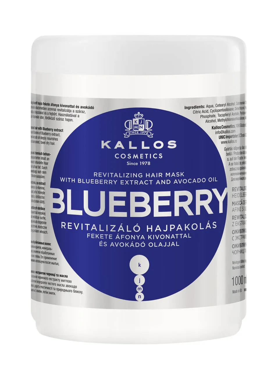 Kallos, maska do włosów z ekstraktem jagód i olejem avokado, Blueberry, 1000 ml