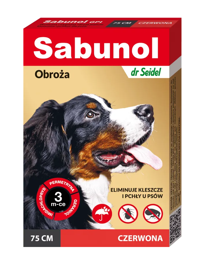 dr Seidel Sabunol GPI Obroża przeciw pchłom i kleszczom dla psów czerwona, 1 szt.