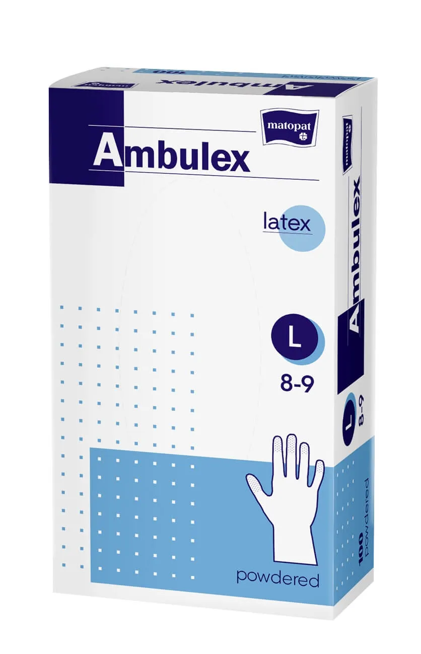 Ambulex Lateks, rękawice zabiegowe, lekko pudrowane, niejałowe, rozmiar L, 100 sztuk