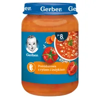 Gerber Pomidorowa z ryżem i indykiem dla niemowląt po 8. miesiącu, 190 g