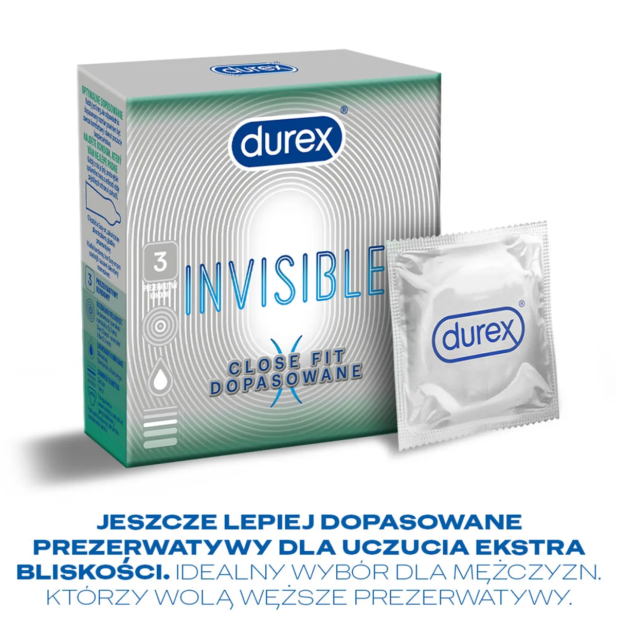 Durex Invisible Close Fit, prezerwatywy, 3 sztuki 