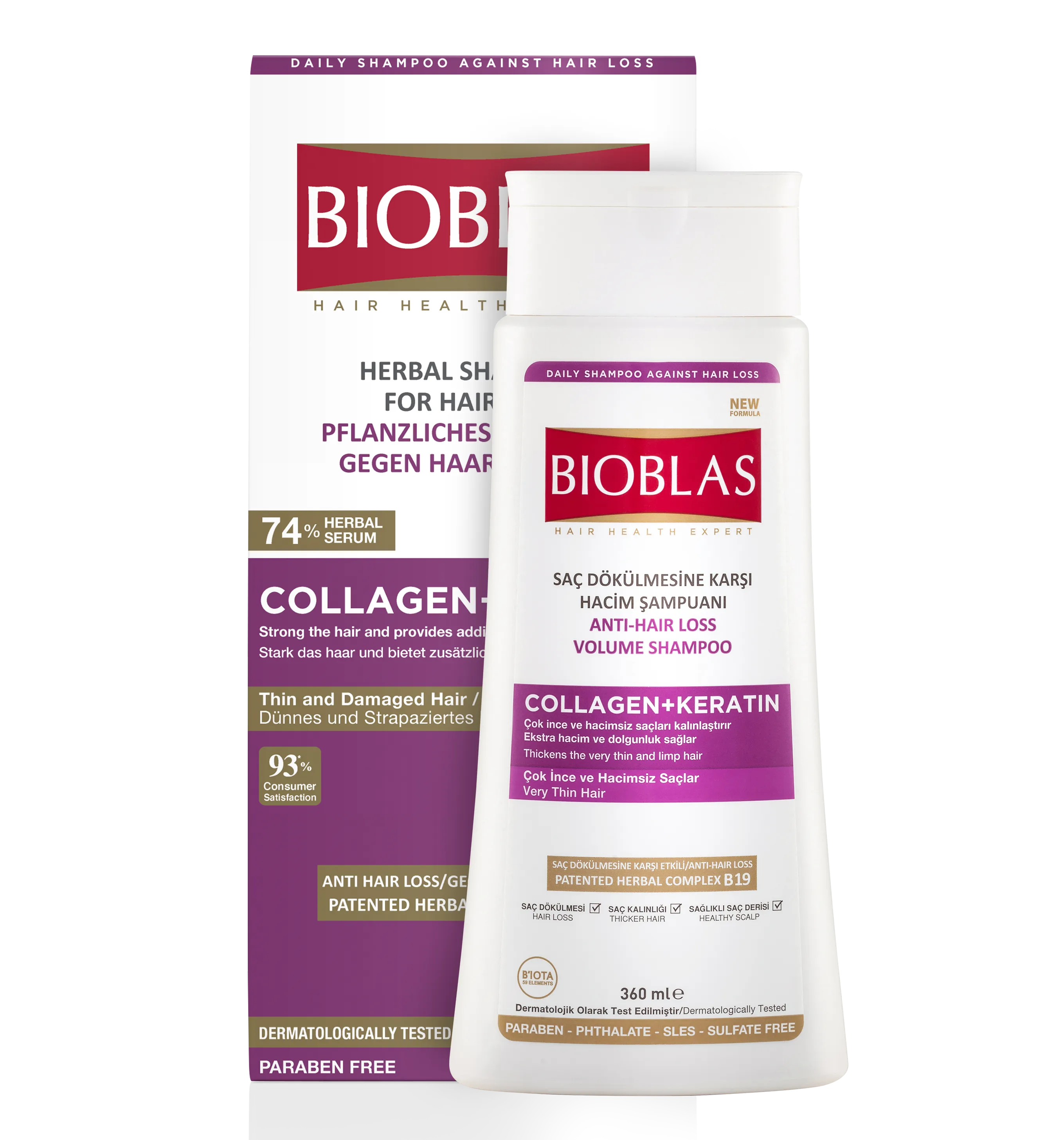 BIOBLAS Kolagen + Keratyna ziołowy szampon przeciw wypadaniu włosów, 360 ml