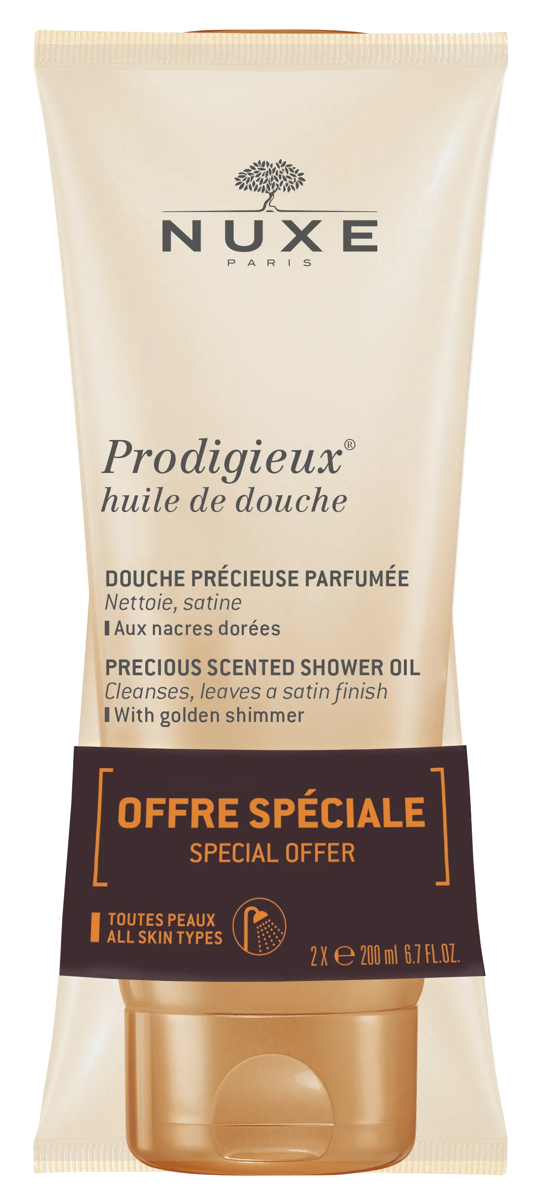 Nuxe Prodigieux, olejek pod prysznic, 200 ml + 200 ml