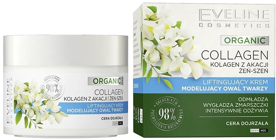 Eveline Cosmetics Organic Collagen Liftingujący krem modelujący owal twarzy, 50 ml