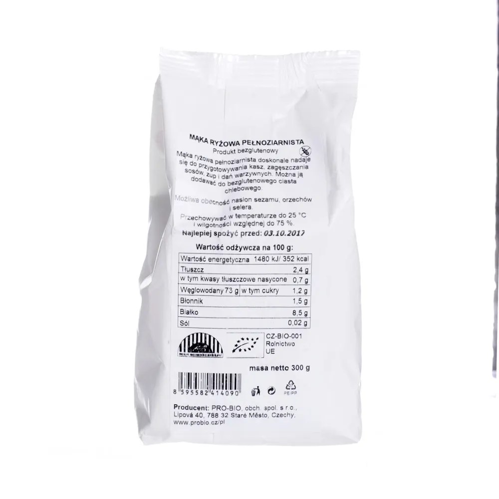 BIO HARMONIE Mąka ryżowa pełnoziarnista, bezglutenowa, 300 g 