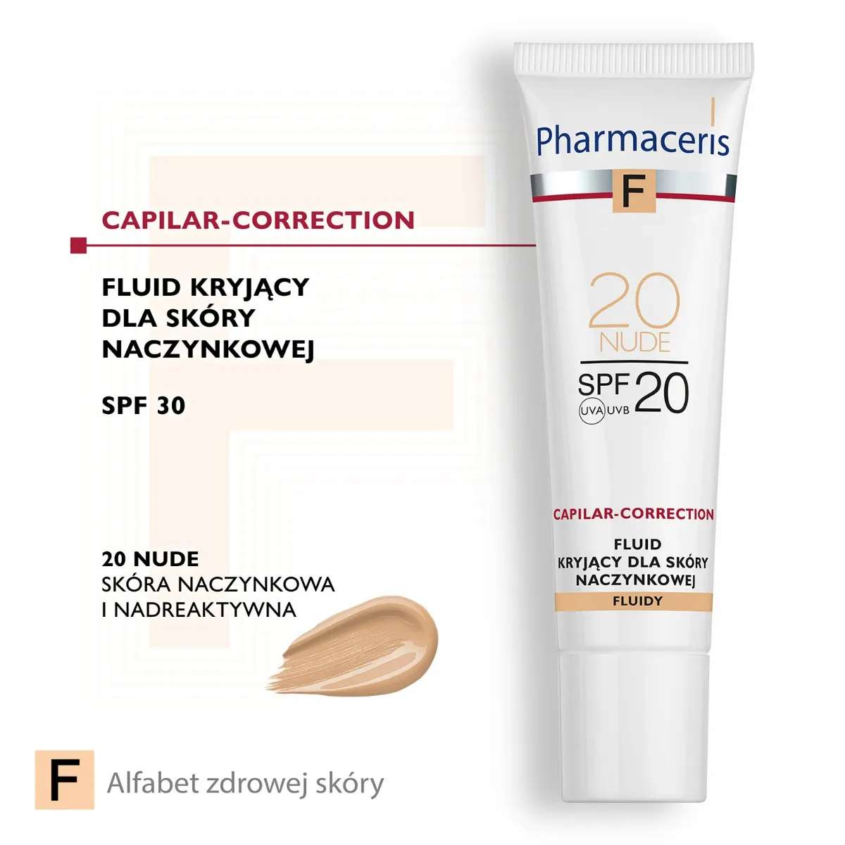 Pharmaceris F Capilar-Correction, fluid kryjący do skóry naczynkowej 20 Nude SPF 20, 30 ml 