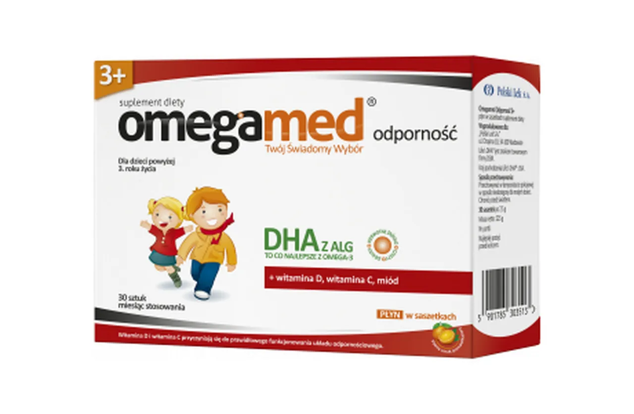 Omegamed Odporność 3+, suplement diety, smak pomarańczowy, płyn, 30 saszetek