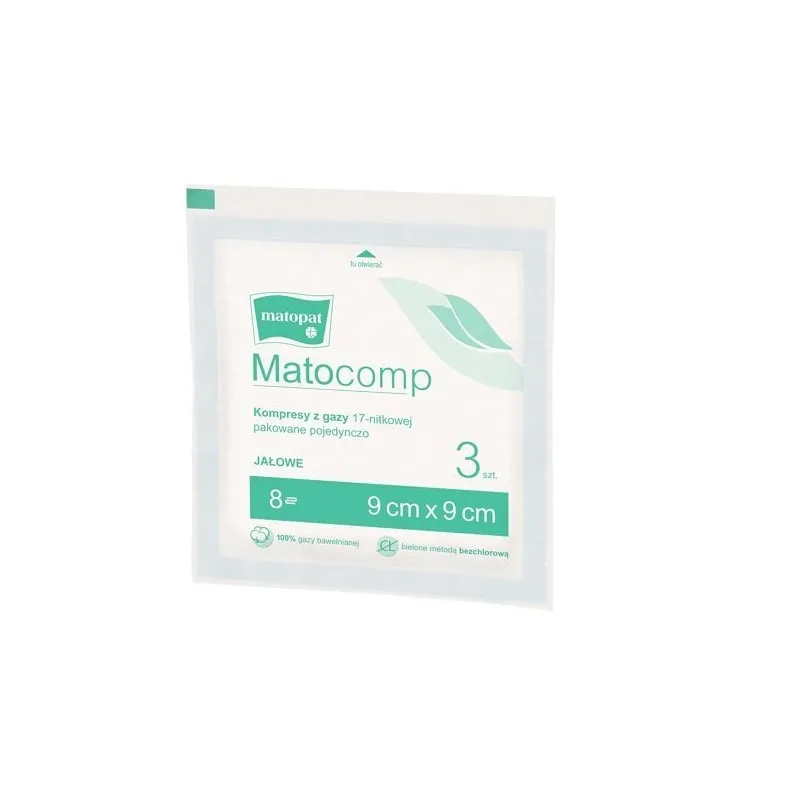 Matocomp, kompresy gazowe jałowe, 17n, 9x9cm x 3 sztuki