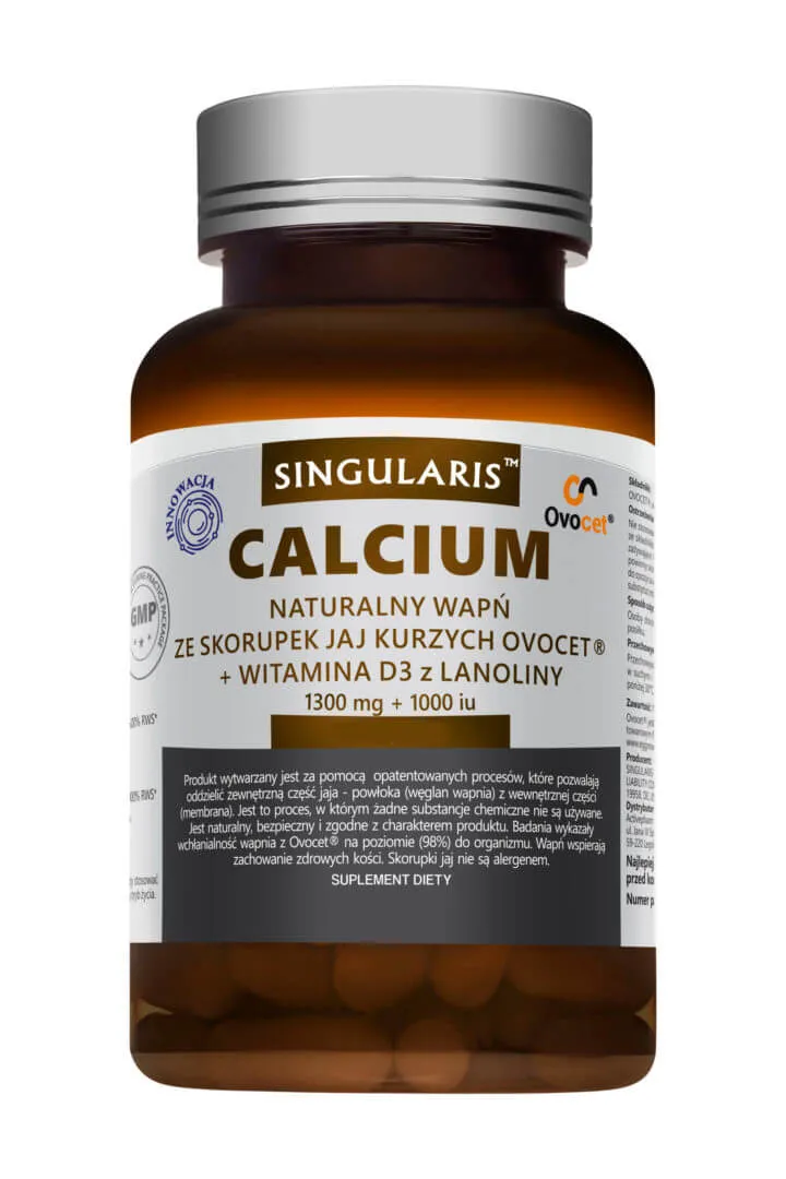 Singularis Calcium naturalny wapń ze skorupek jaj kurzych + witamina D3 z lanoliny, suplement diety, 60 kapsułek