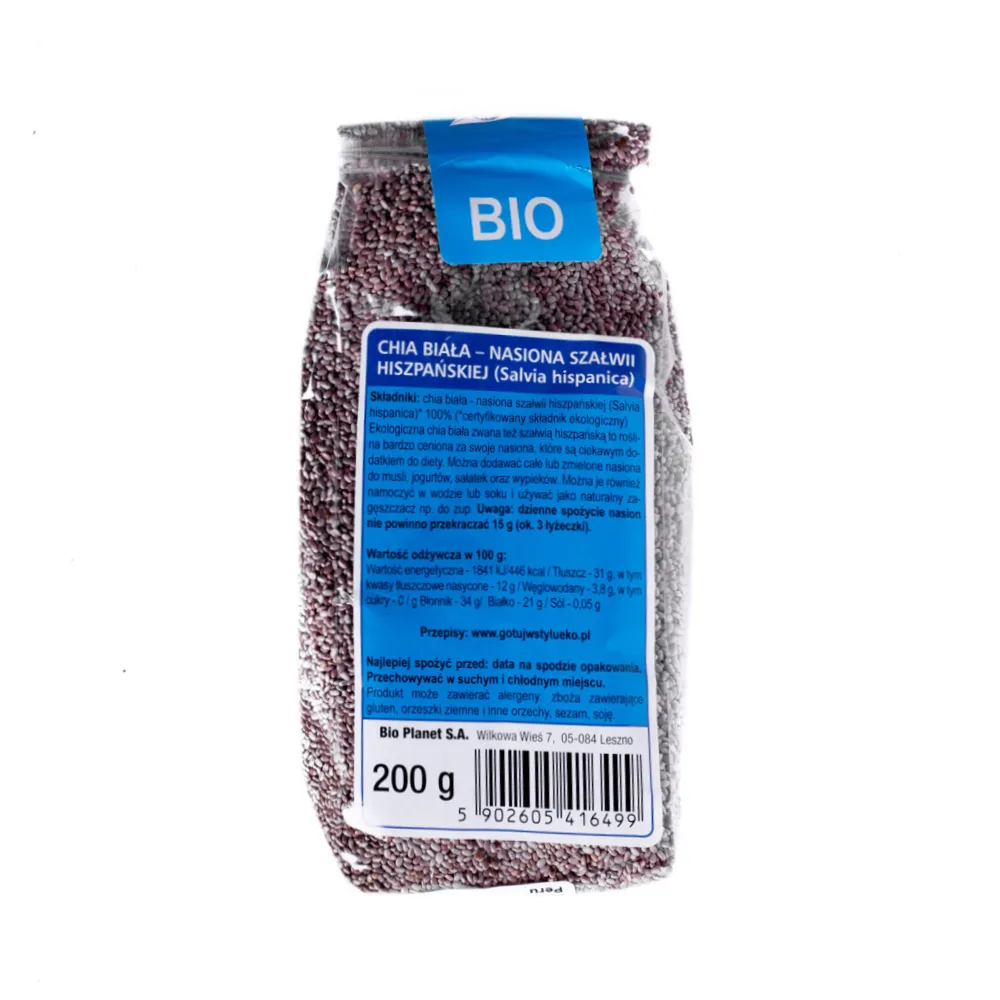 BIO PLANET Chia biała - nasiona szałwii hiszpańskiej, bio, 200 g 
