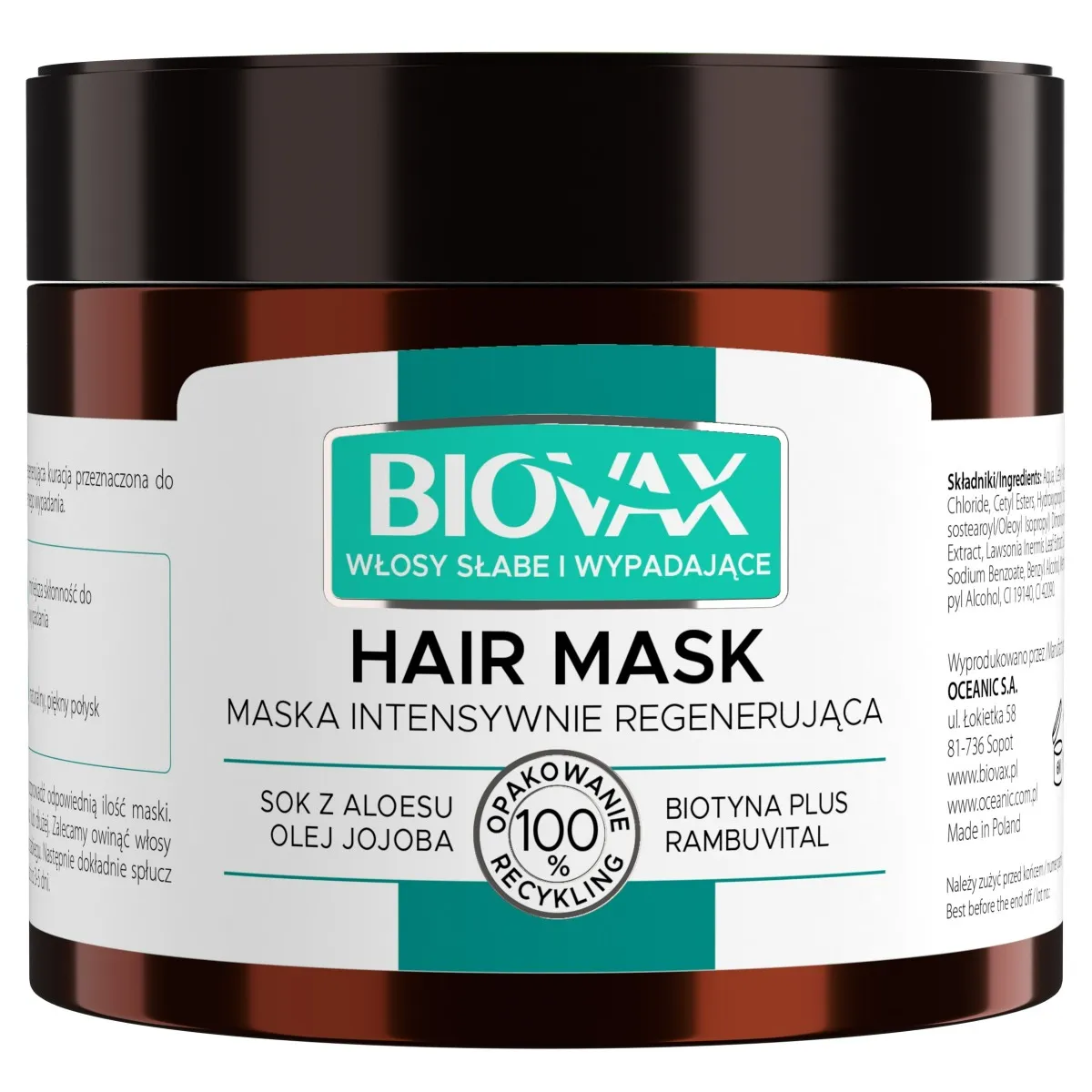 Biovax, regenerująca maska do włosów słabych, wypadających, 250 ml
