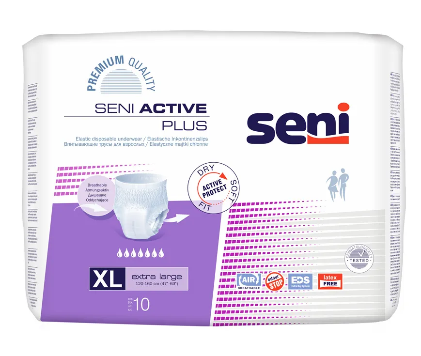 Seni Active Plus. extra large 120-160 cm, elastyczne majtki chłonne, 10 sztuk