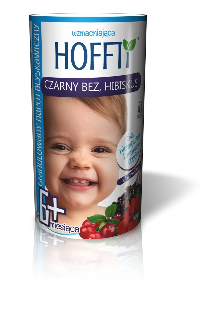 Hoffti, napój granulowany błyskawiczny, czarny bez, hibiskus, od 6 miesiąca życia, 180 g