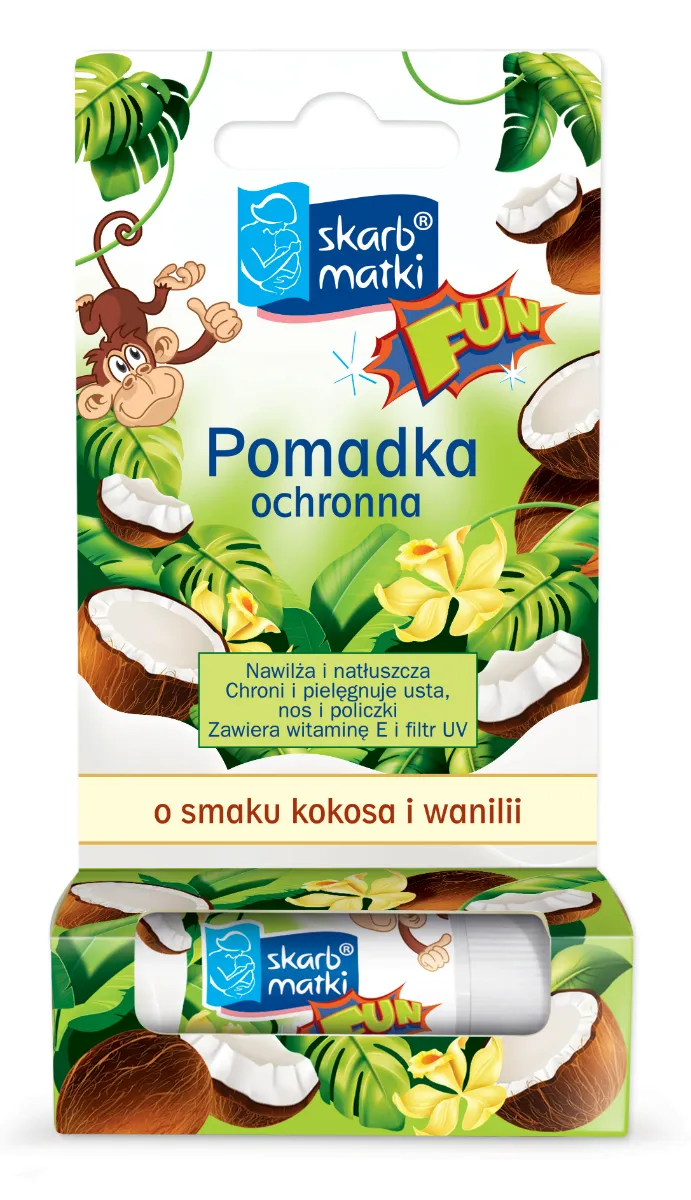 Skarb Matki Fun pomadka ochronna dla dzieci o smaku kokosa i wanilii, 6,5 g