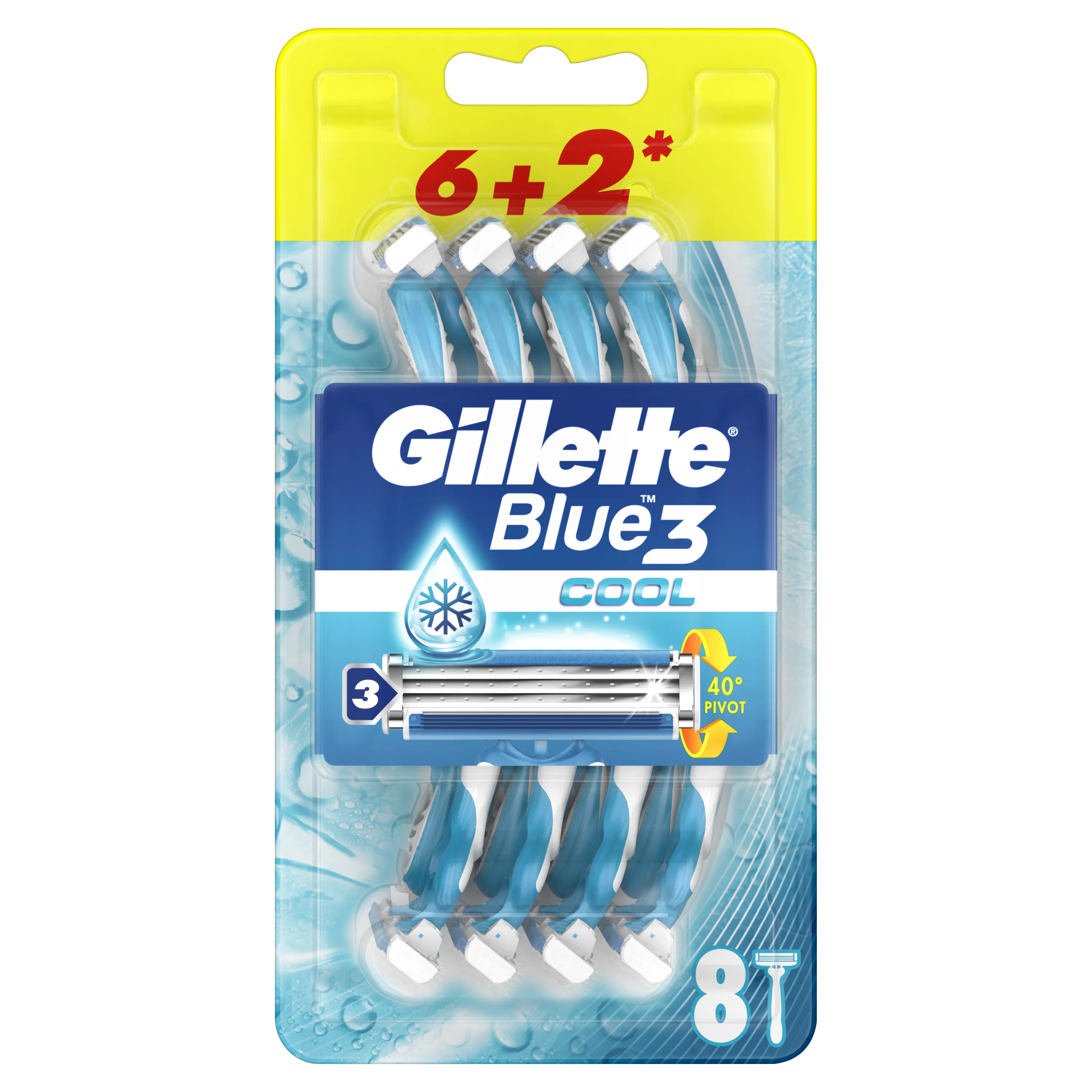 Gillette Blue3 Cool Jednorazowa maszynka do golenia dla mężczyzn, 6+2 szt.