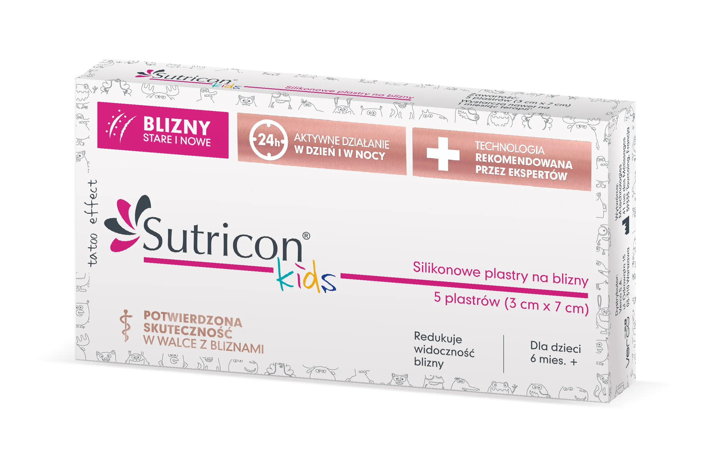 Sutricon Kids, silikonowe plastry na blizny dla dzieci, 3 x 7 cm, 5 sztuk
