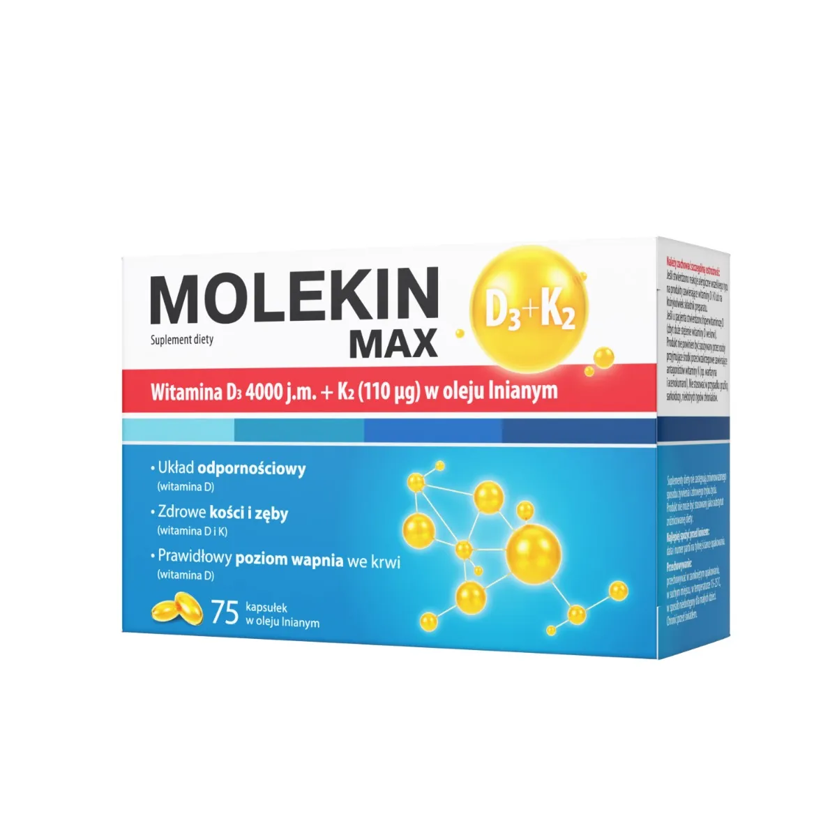 Molekin D3+K2 Max w oleju lnianym, suplement diety, 75 kapsułek
