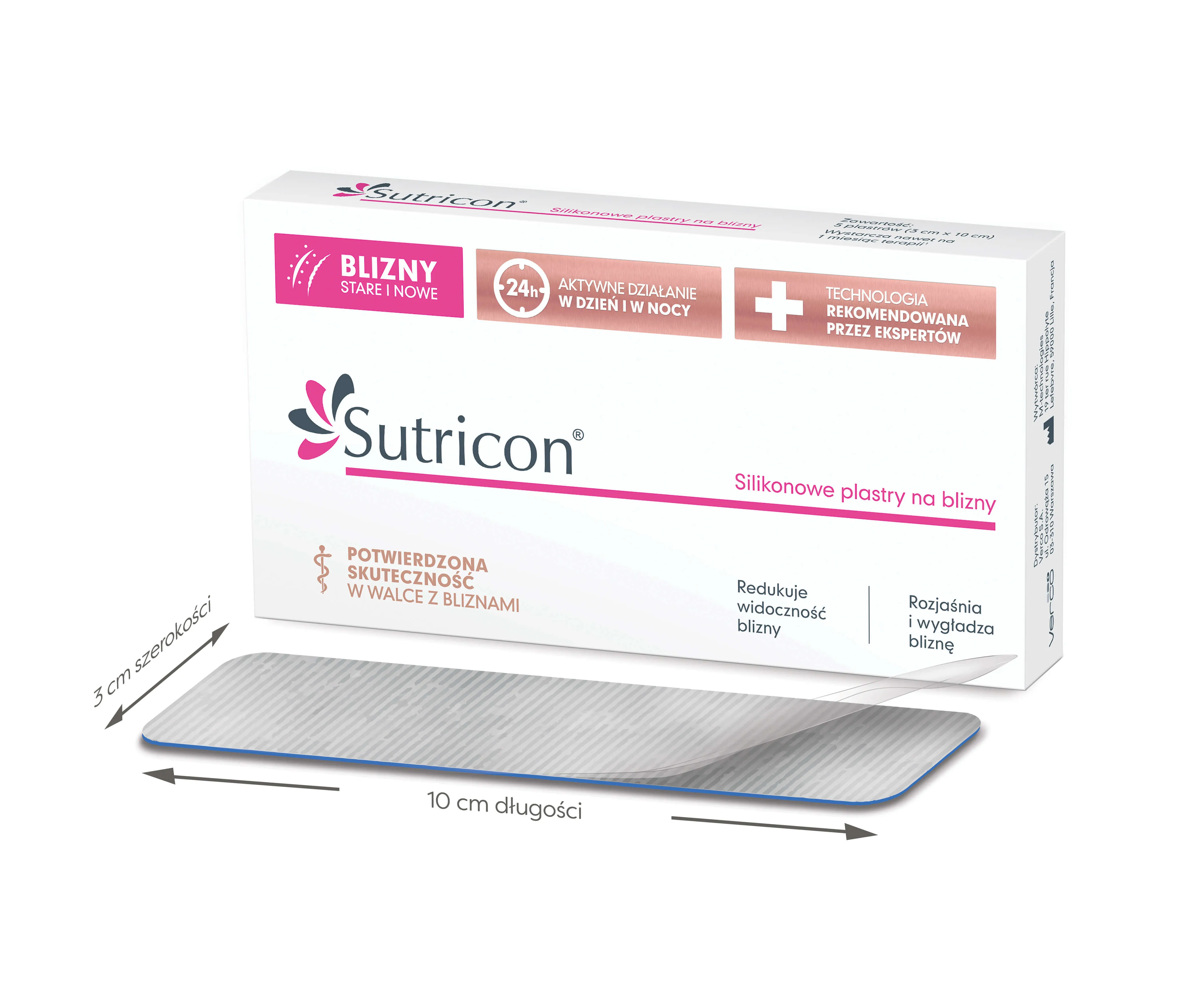 Sutricon, silikonowe plastry do leczenia blizn 3x10 cm, 5 plastrów