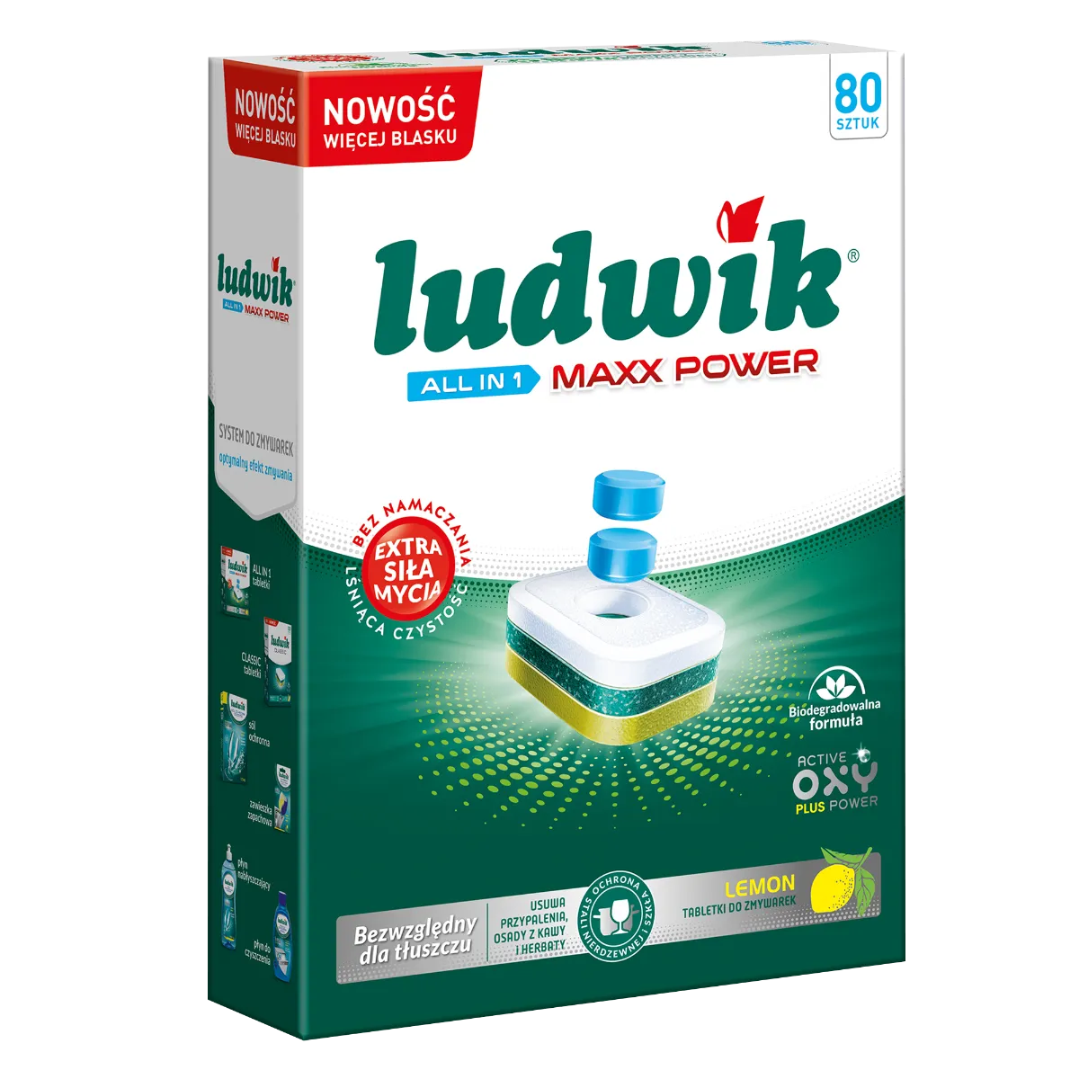 Ludwik All in 1 Maxx Power Tabletki do zmywarek Lemon, 80 szt. 