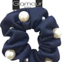 Glamour zawijka-scrunchie do włosów perełkami o różnej wielkości, granatowa, 1 szt.