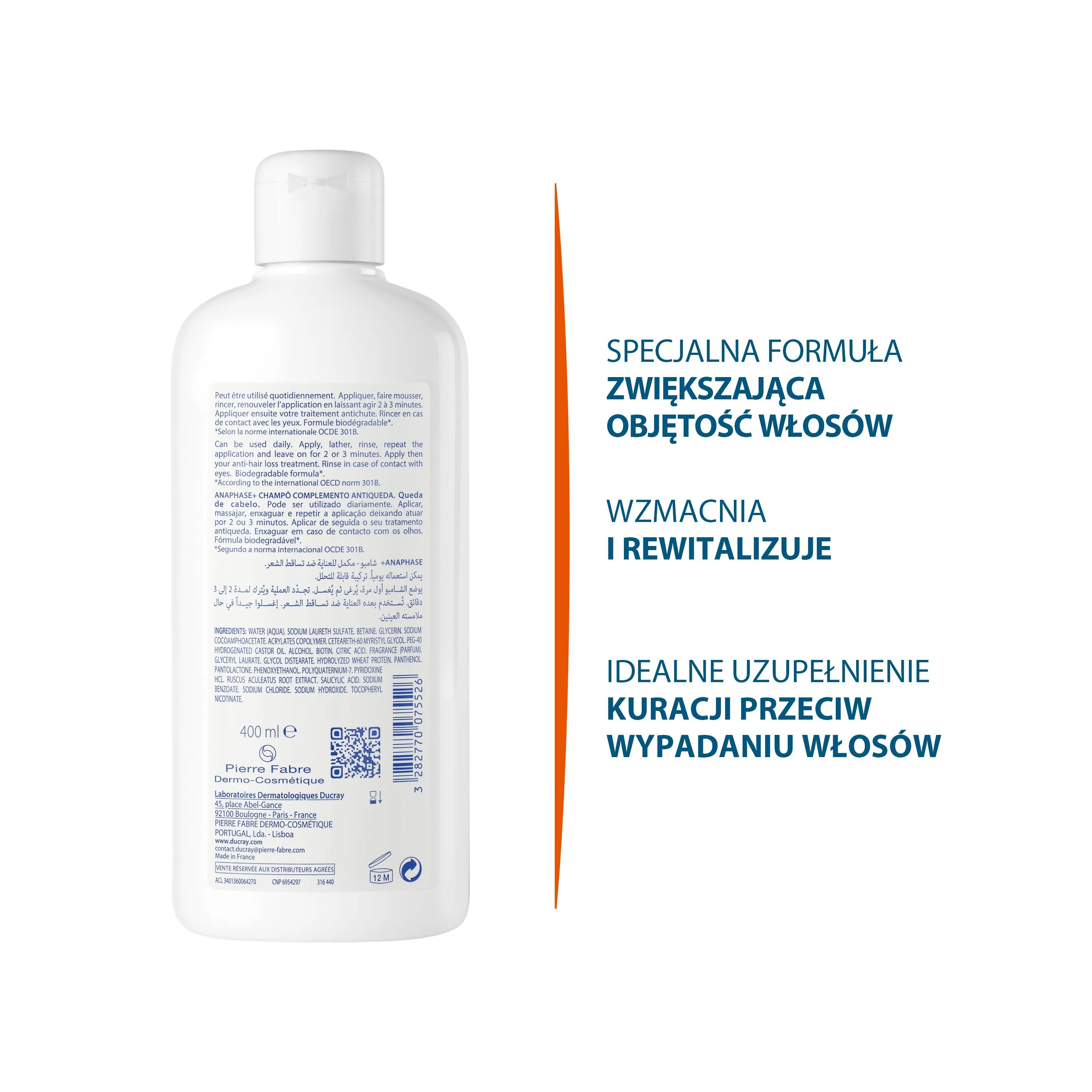 Ducray Anaphase+, szampon uzupełnienie kuracji przeciw wypadaniu włosów, 400 ml 