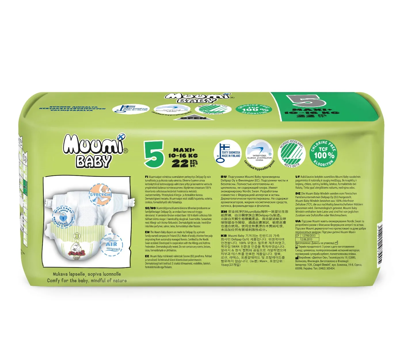 Muumi Baby 5+ MAXI, Pieluszki Ekologiczne 10-16 KG, 22 szt. 