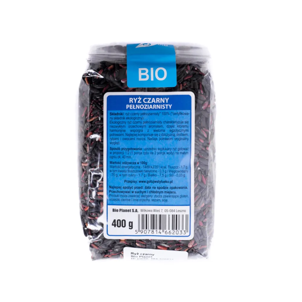 BIO PLANET Ryż czarny pełnoziarnisty, BIO, 400 g 