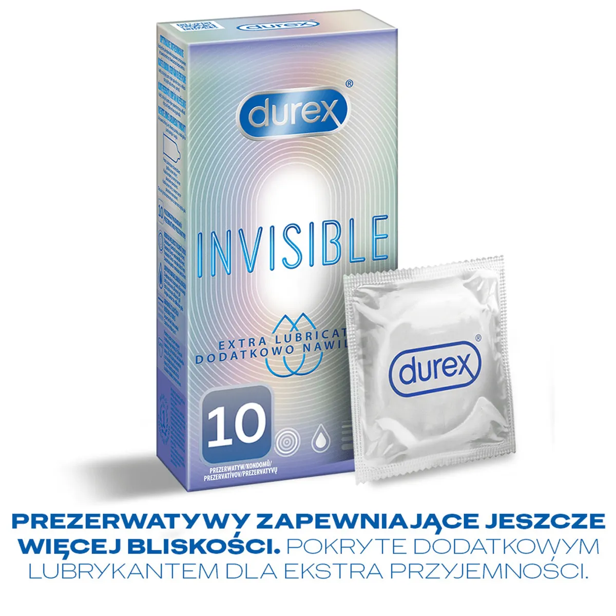 Durex Invisible, prezerwatywy extra nawilżane, 10 sztuk 