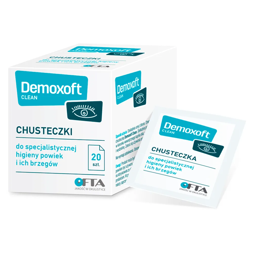 Demoxoft Clean, chusteczki do pielęgnacji i oczyszczania skóry powiek, 20 sztuk