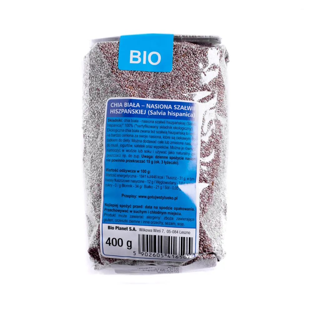BIO PLANET Chia biała - nasiona szałwii hiszpańskiej, bio, 400 g 