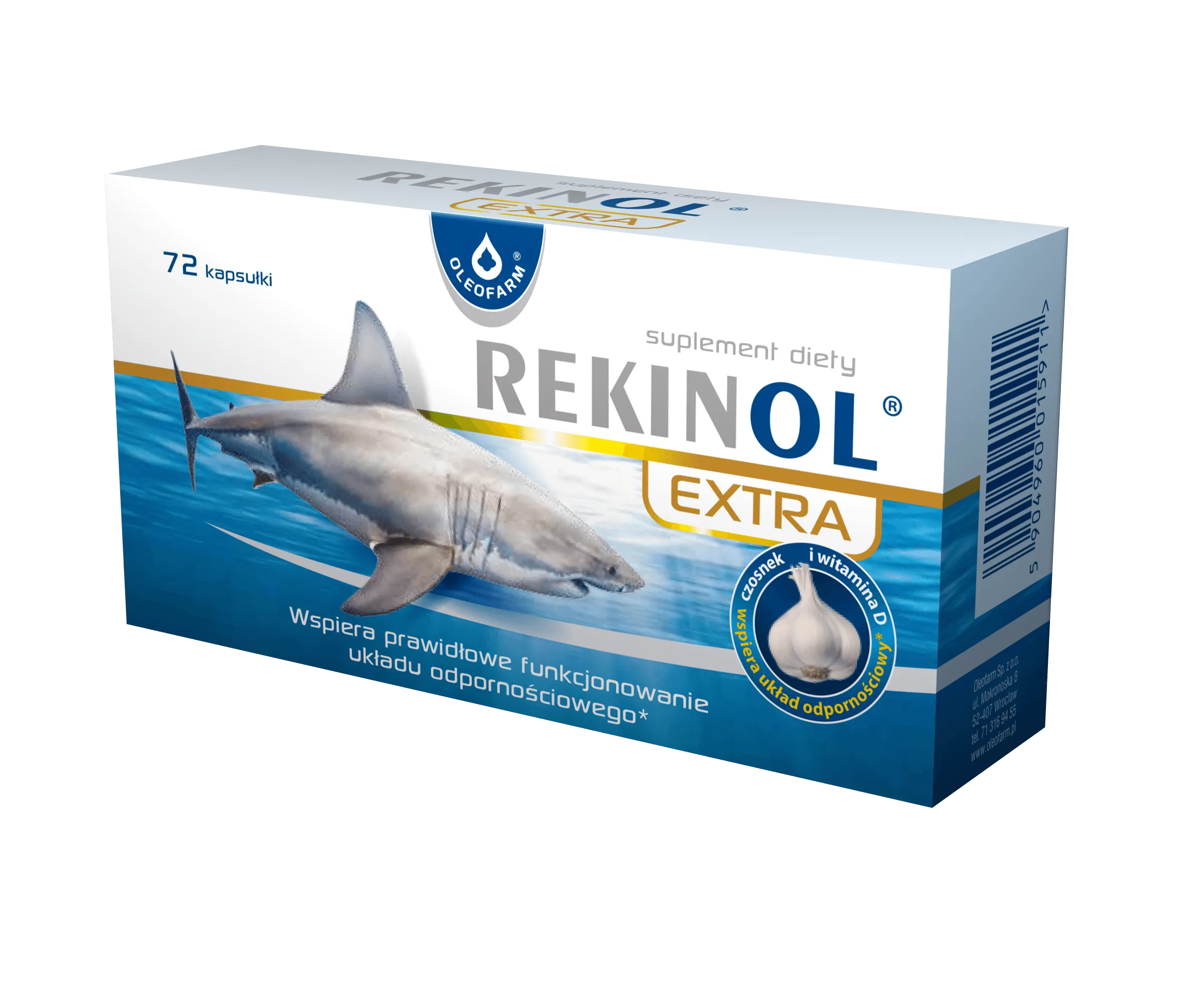 Rekinol Extra, suplement diety, 72 kapsułki