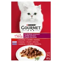 GOURMET Mon Petit wyborne kawałki z wołowiną, z cielęciną, z jagnięciną dla kotów, 6x50 g