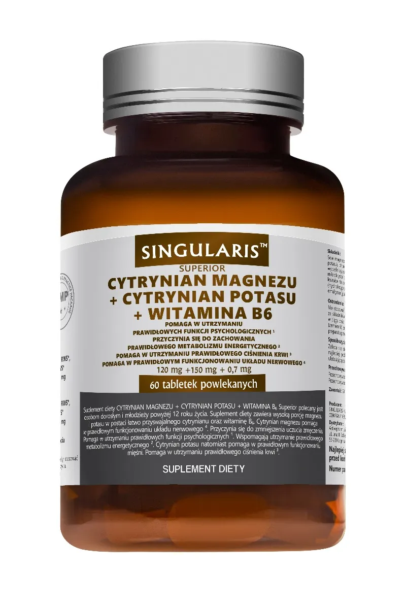 Singularis Superior Cytrynian Magnezu + Cytrynian Potasu + Witamina B6, suplement diety, 120 tabletek 